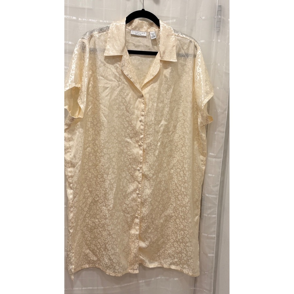 Erika Taylor II Champagne Satin Leopard Jacquard Sleep Shirt Nightgown 1X
